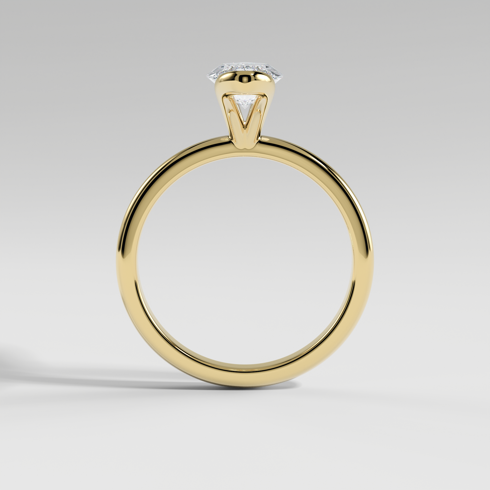 POPPY - Marquise Solitaire Engagement Ring with Half Bezel Setting and Polished Band