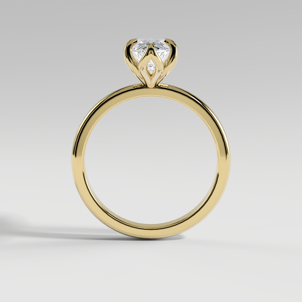 AUBREY - Marquise Solitaire Engagement Ring with Polished Band and Lotus Basket