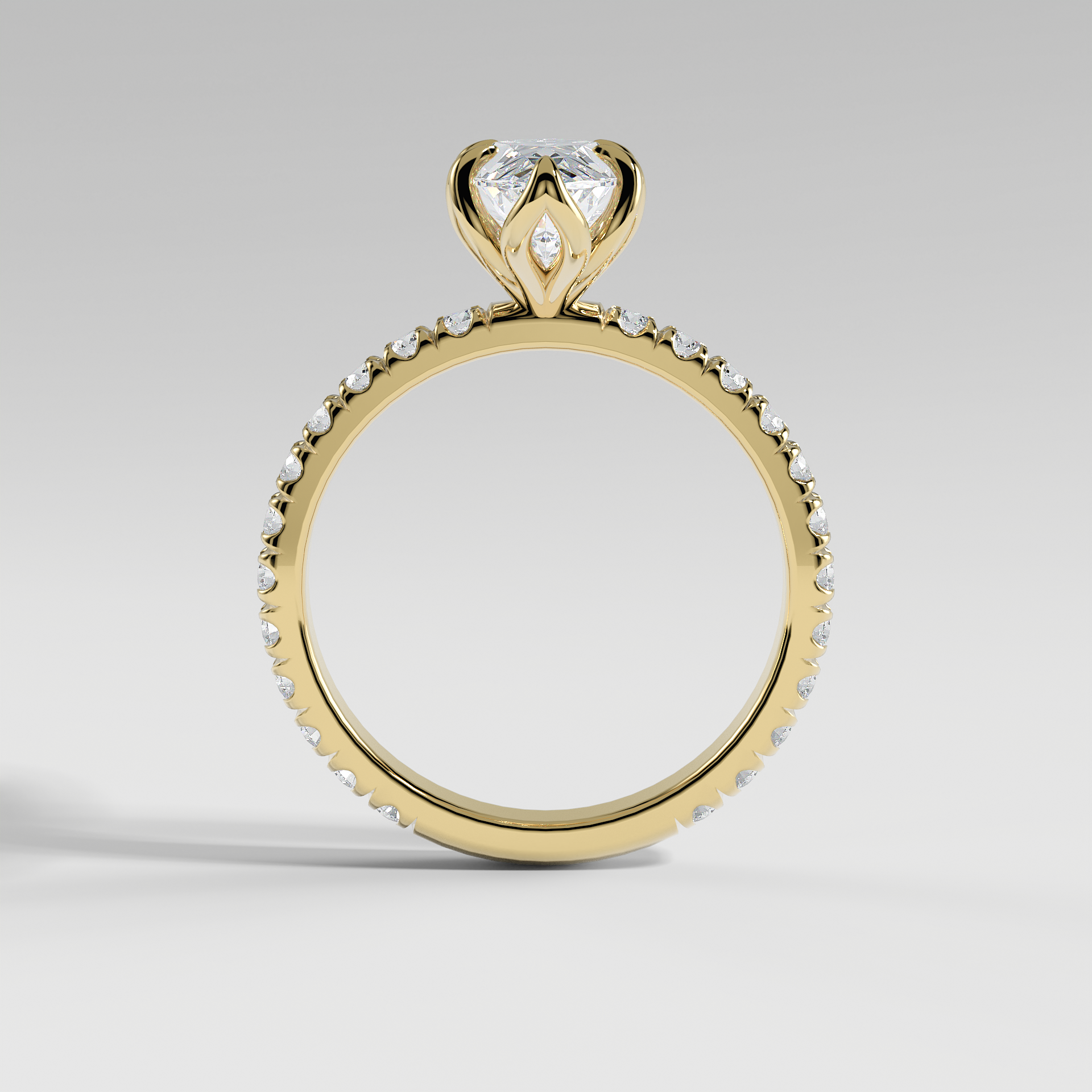 HAILEY - Marquise Solitaire Engagement Ring with Pavé Diamond Band and Lotus Basket