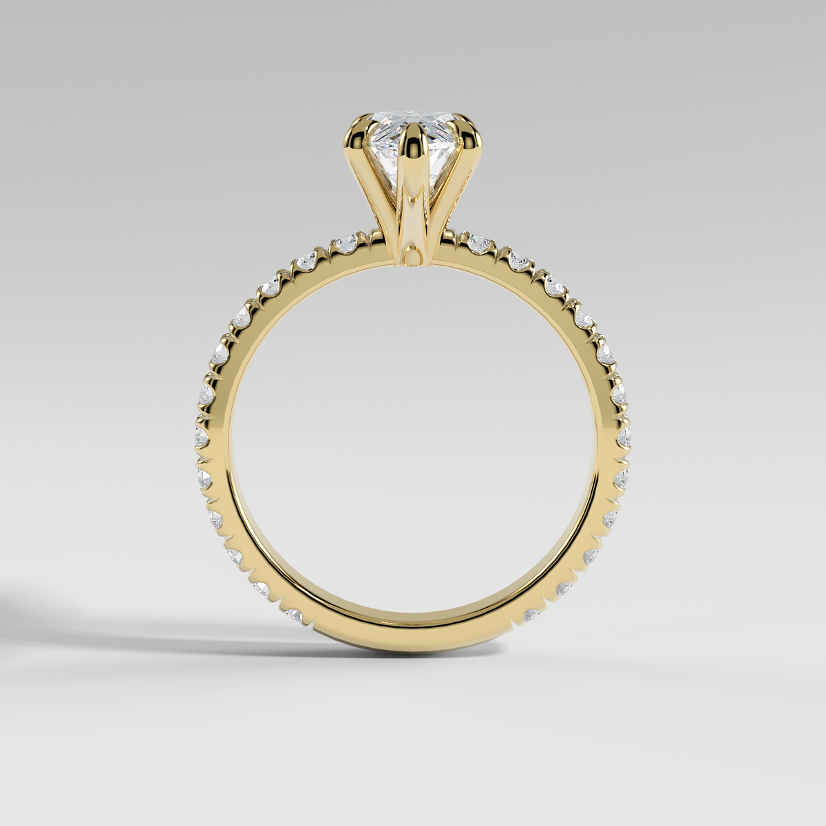 GRACE - Marquise Solitaire Engagement Ring with Pavé Diamond Band and Open Basket Setting