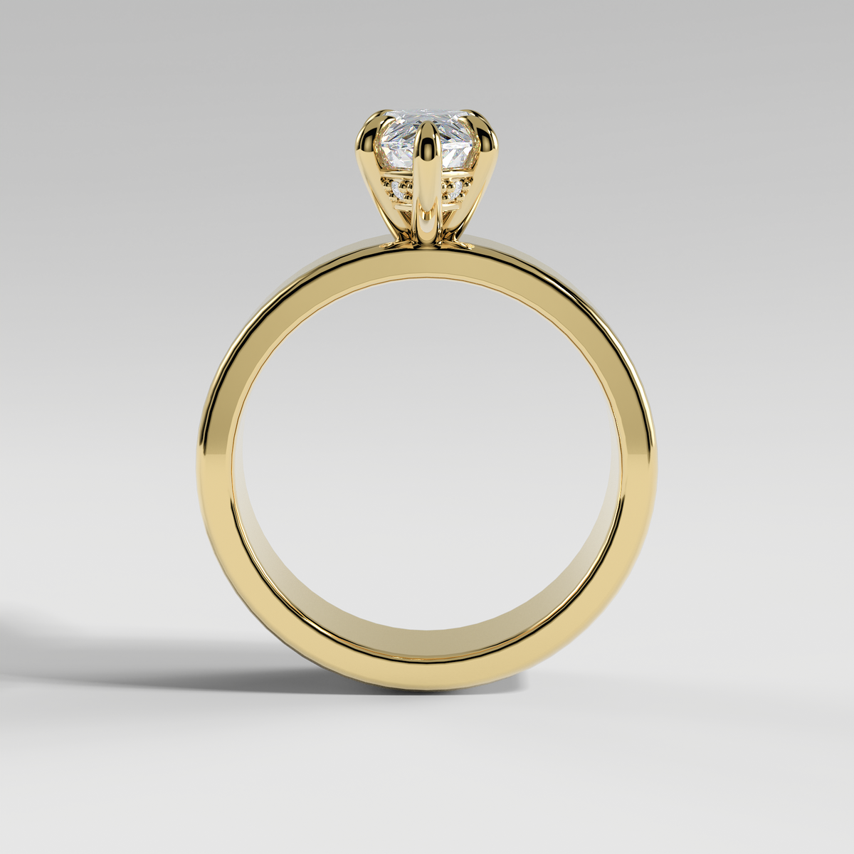 STELLA - Marquise 5mm Flat Solitaire Engagement Ring with Hidden Halo and Polished Band
