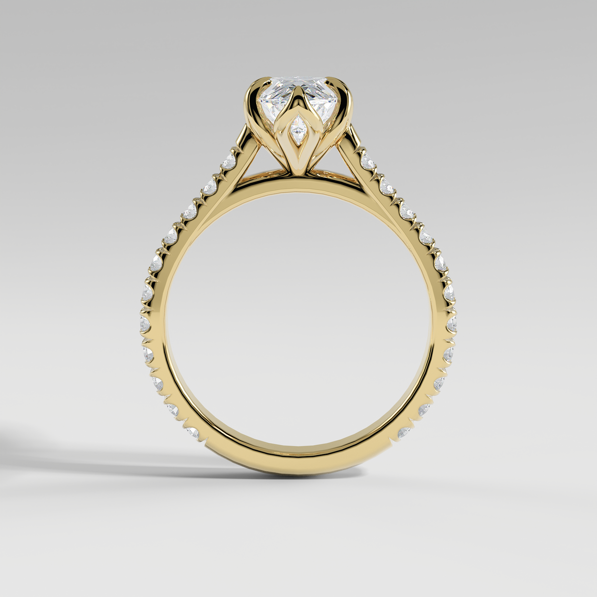 VIOLET - Marquise Solitaire Engagement Ring with Pavé Diamond Cathedral Band and Lotus Basket