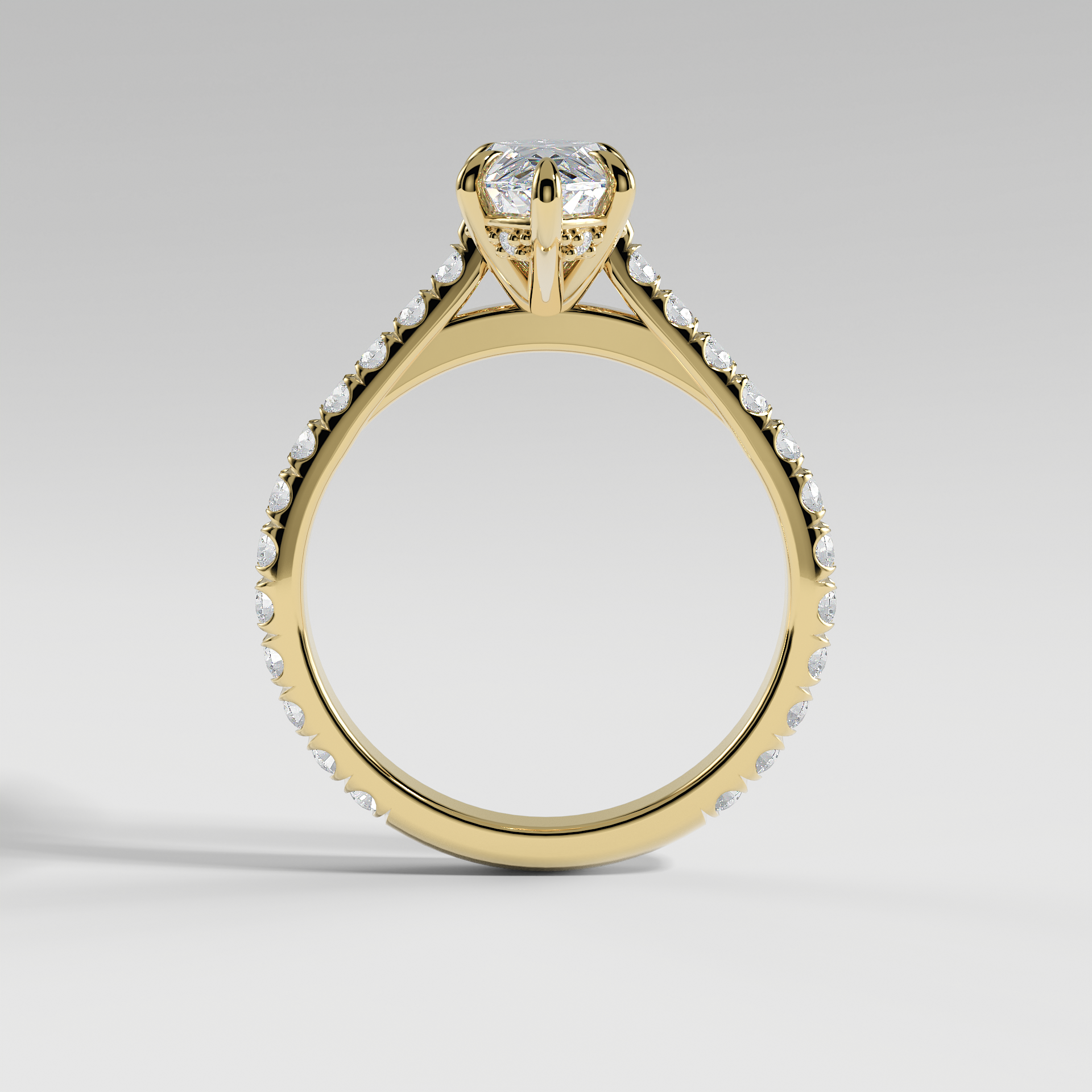 CHARLOTTE - Marquise Solitaire Engagement Ring with Pavé, Cathedral Band, and Hidden Halo