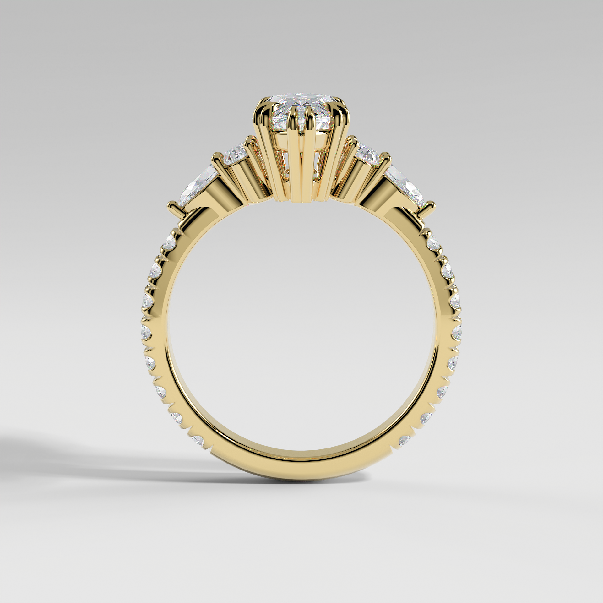 ELEANOR - Marquise Five-Stone Diamond Ring with Oval & Pear Side Stones and Pavé Band