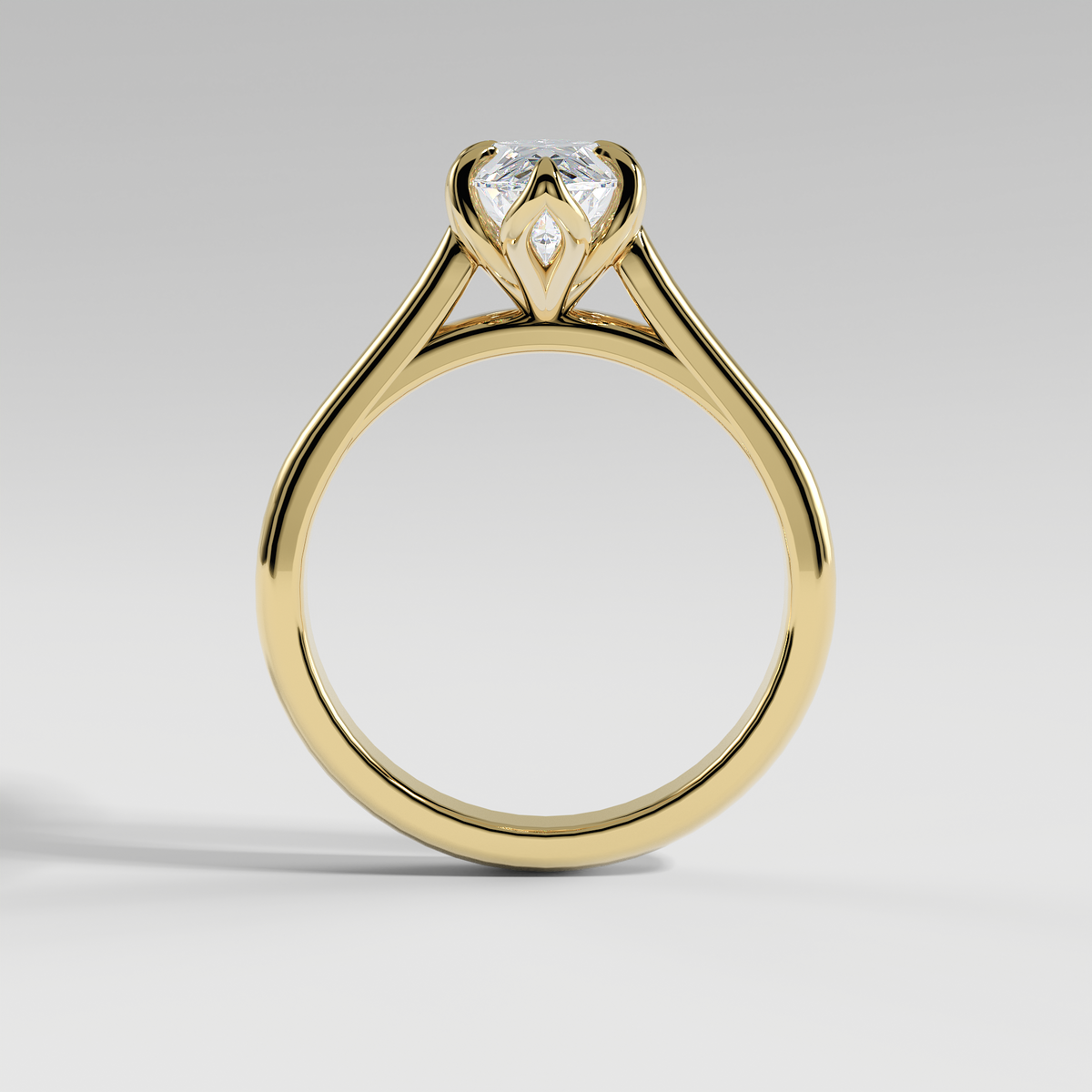 GEORGIA - Marquise Solitaire Engagement Ring with Polished Cathedral Band and Lotus Basket