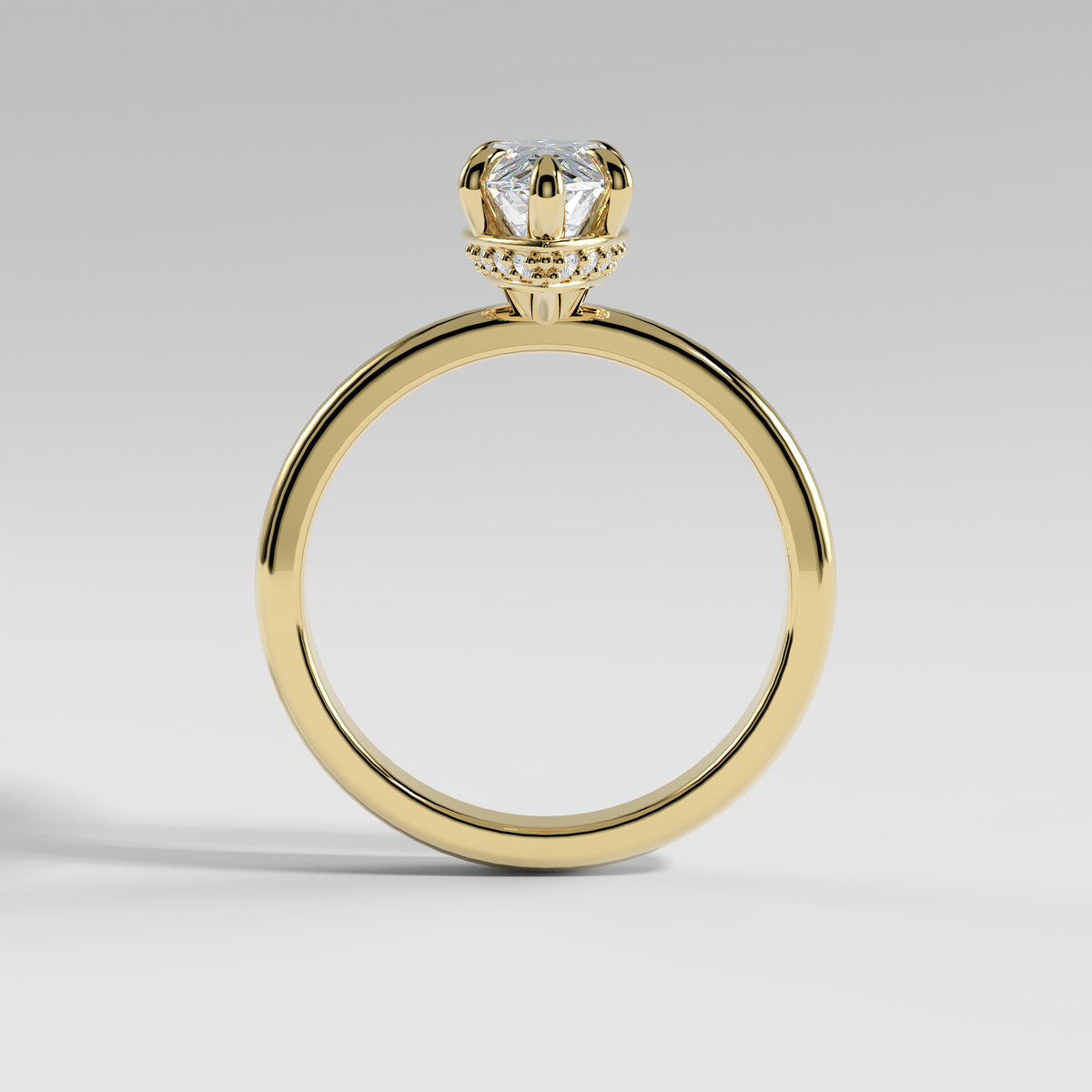 LAURA - Marquise Solitaire Engagement Ring with Choker-Style Hidden Halo and Polished Band