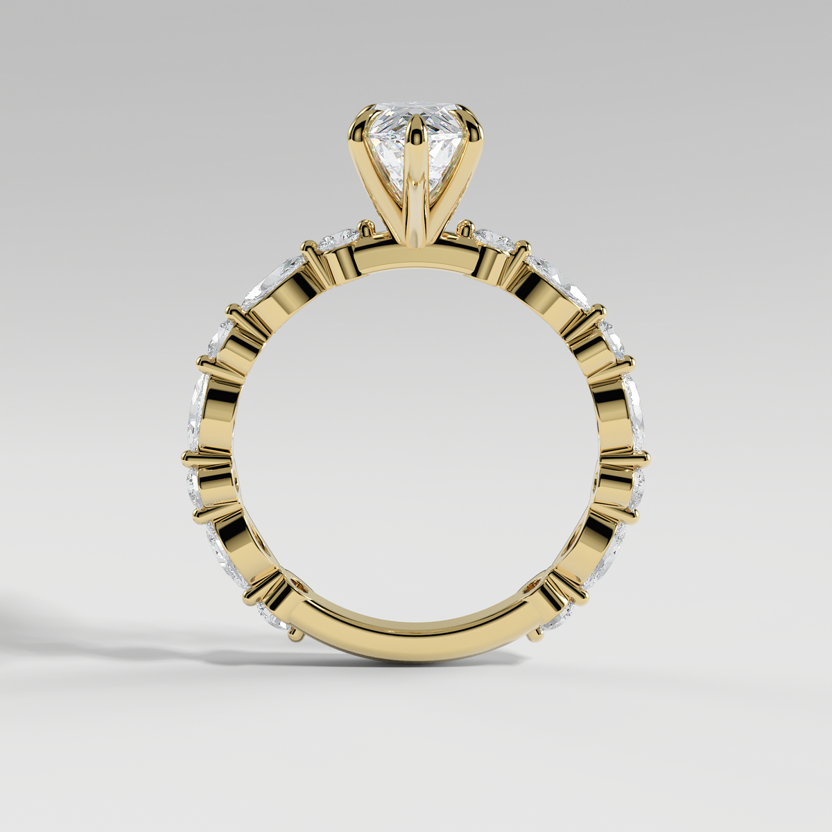 VALENTINA - Marquise Solitaire Engagement Ring with Marquise & Round Accent Stones