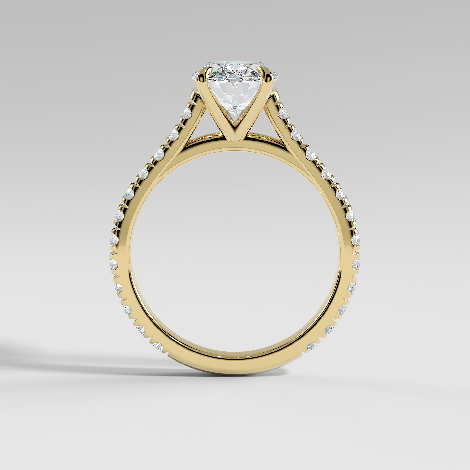 EVELYN - Oval Solitaire Engagement Ring with Pavé Cathedral Band