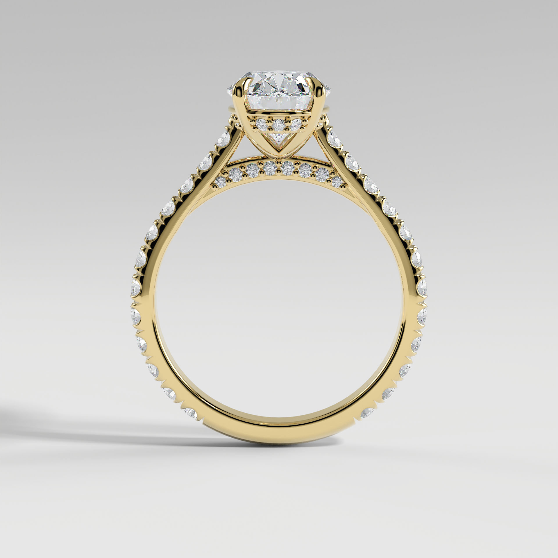 LUCY - Oval Solitaire Engagement Ring with Pavé, Cathedral Band, Hidden Halo, and Pavé Bridge