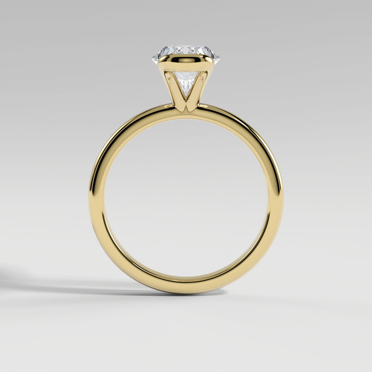 POPPY - Oval Solitaire Engagement Ring with Half Bezel Setting and Polished Band