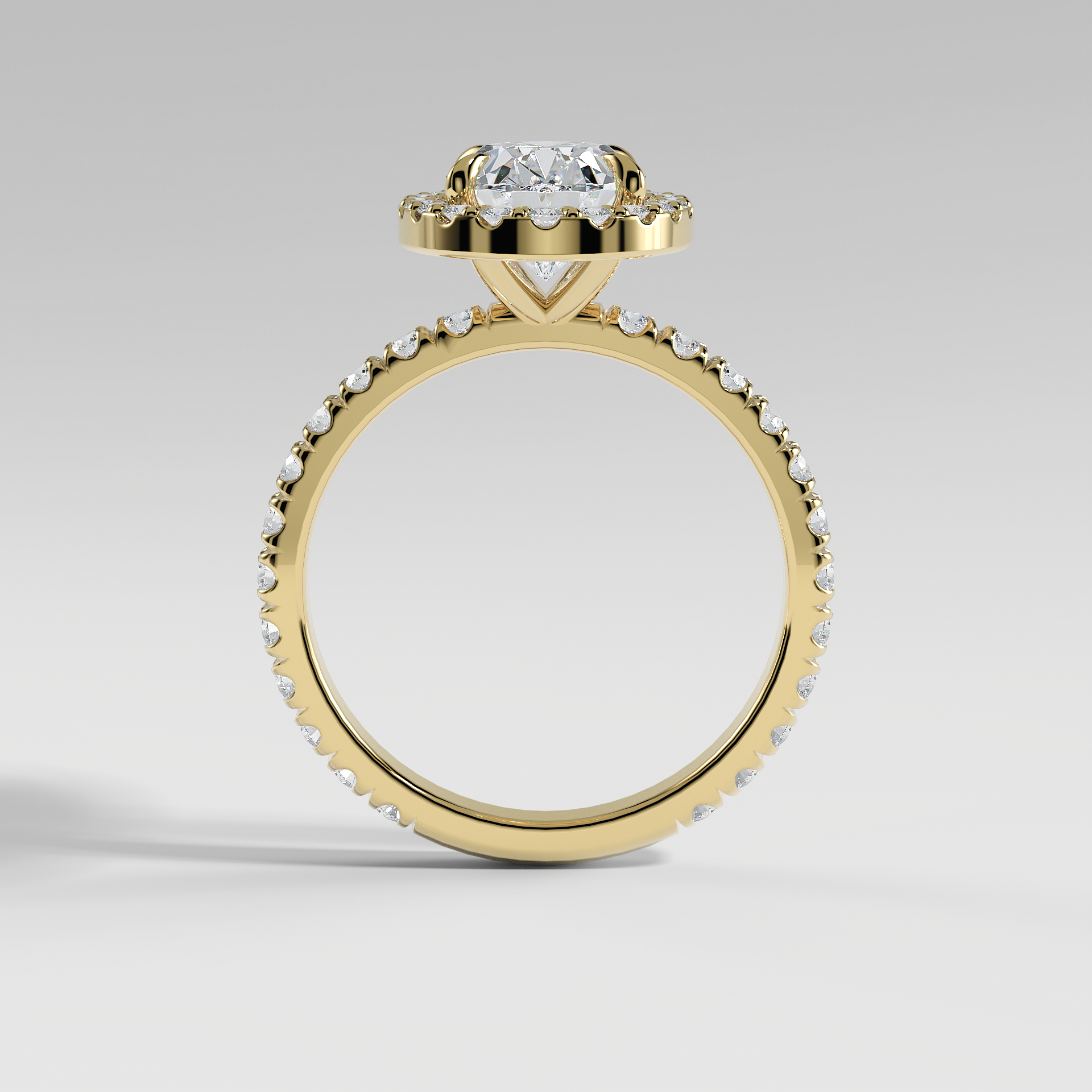 AVA - Oval Halo Engagement Ring with Pavé Diamond Band