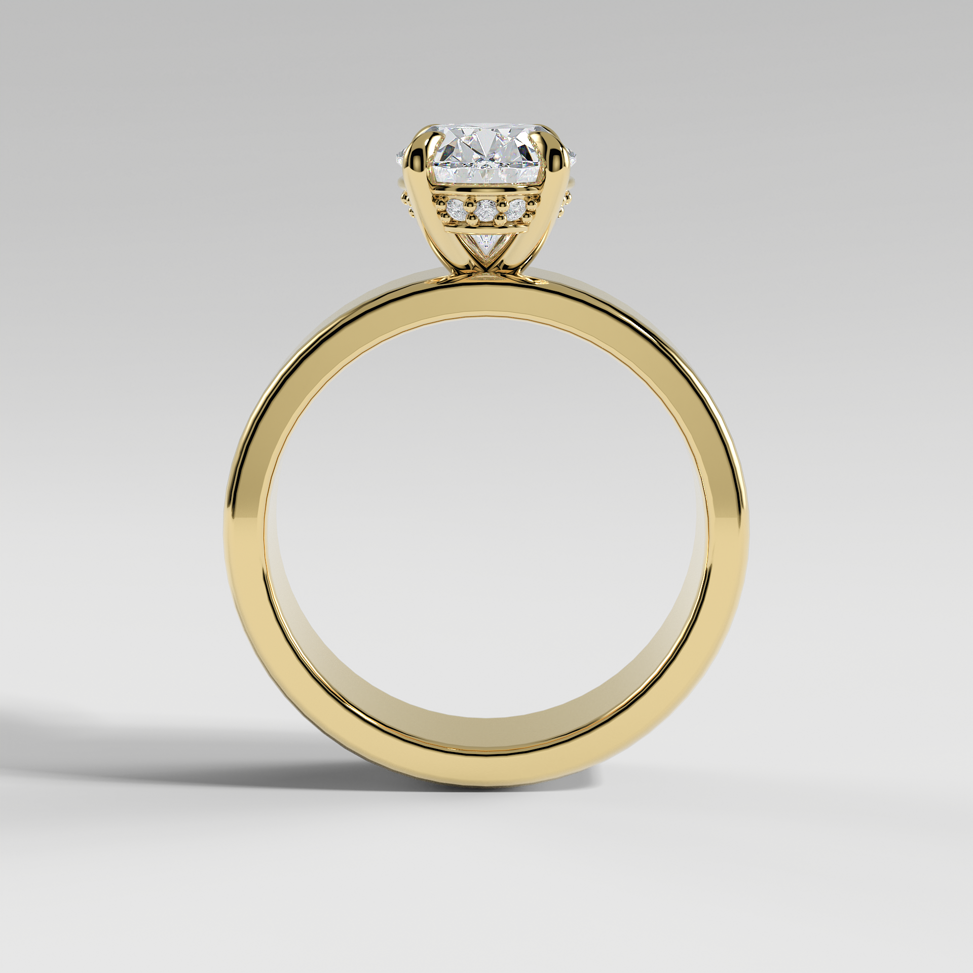STELLA - Oval 5mm Flat Solitaire Engagement Ring with Hidden Halo and Polished Band