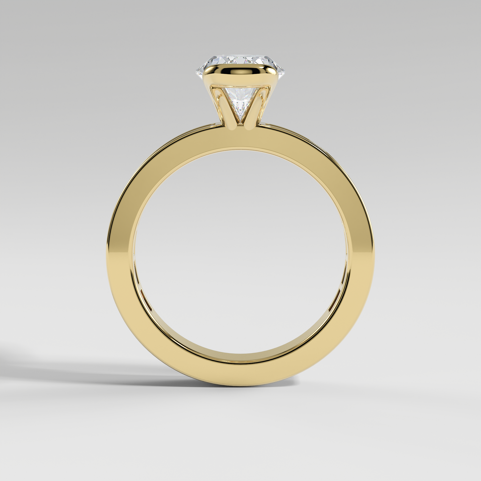 ADDISON - Oval Solitaire Engagement Ring with Half Bezel Setting and Channel Set Baguette Band