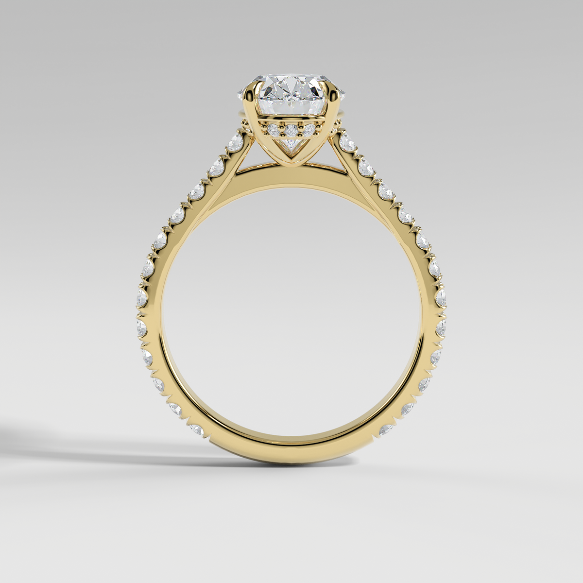 CHARLOTTE - Oval Solitaire Engagement Ring with Pavé, Cathedral Band, and Hidden Halo
