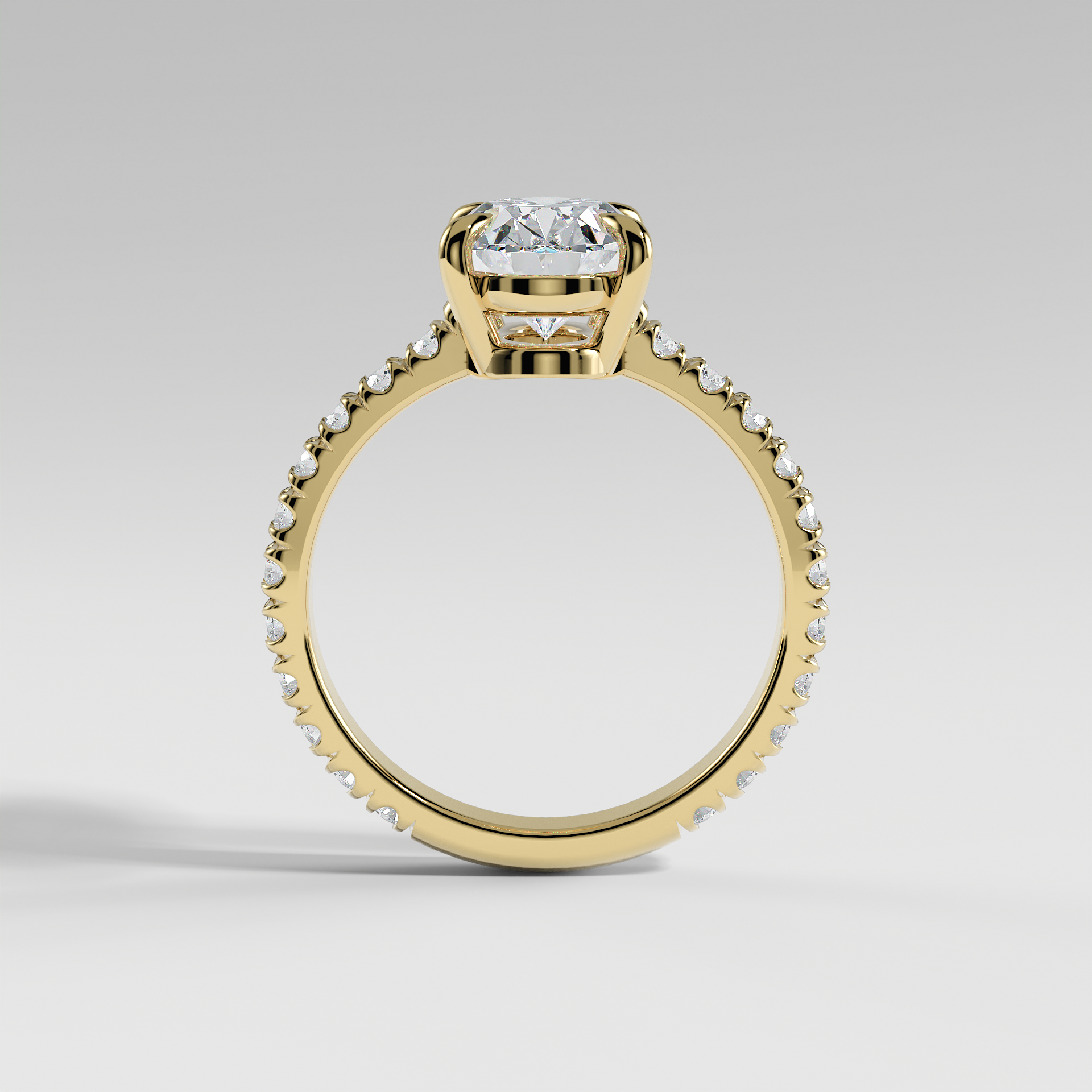 DELILAH - Oval Solitaire Engagement Ring with Pavé Diamond Band and Low-Set Donut Basket
