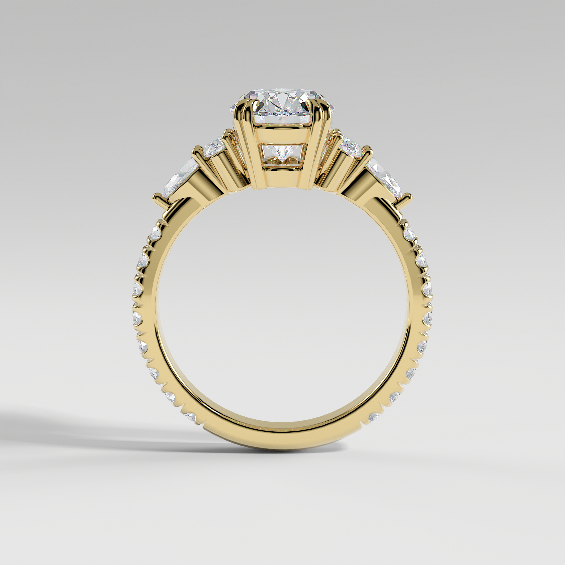 ELEANOR - Oval Five-Stone Diamond Ring with Oval & Pear Side Stones and Pavé Band