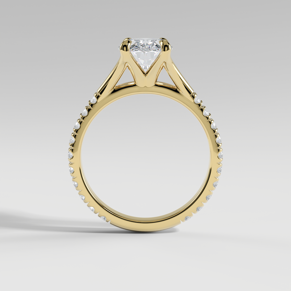 VICTORIA - Oval Solitaire Engagement Ring with Pavé Diamond Split Band