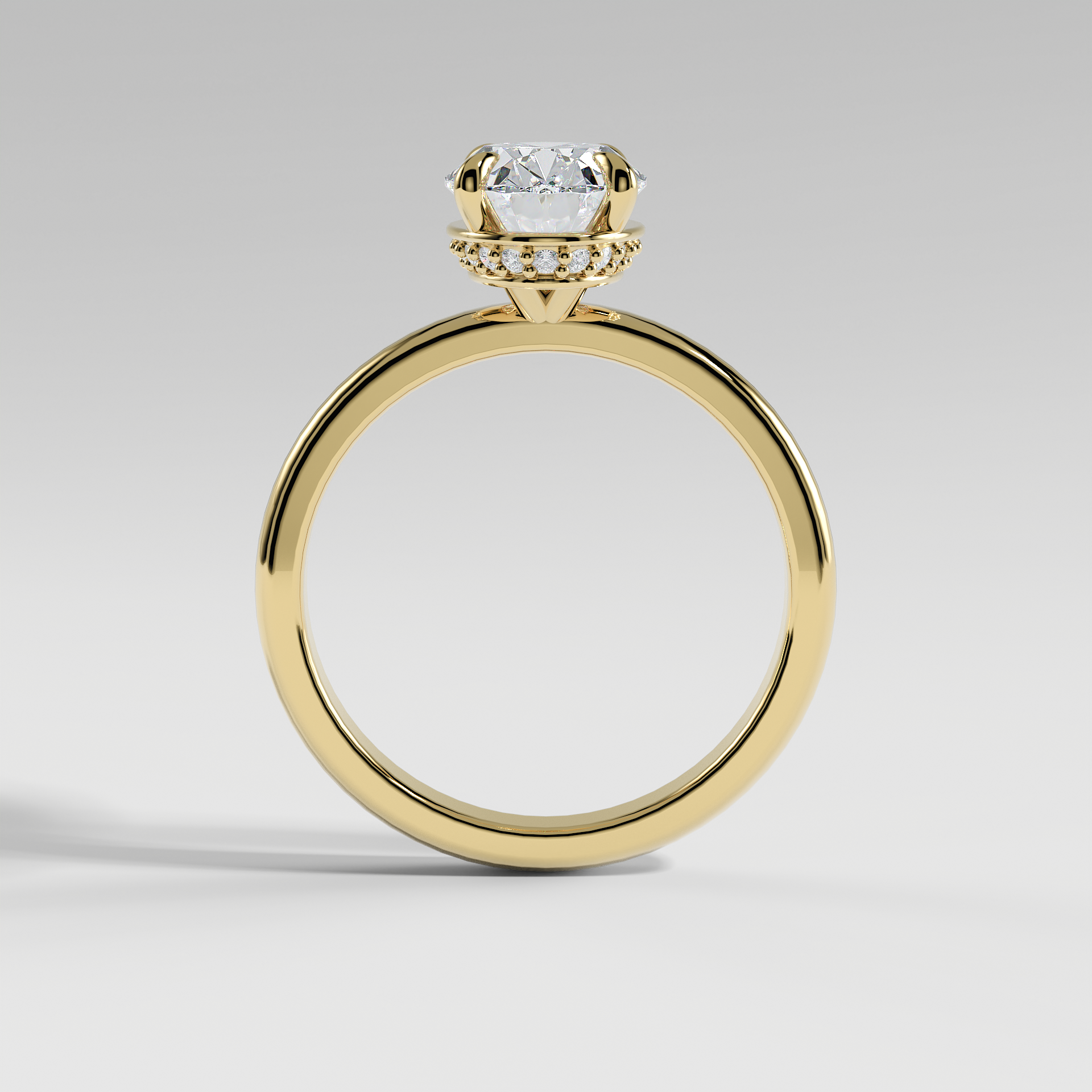 LAURA - Oval Solitaire Engagement Ring with Choker-Style Hidden Halo and Polished Band
