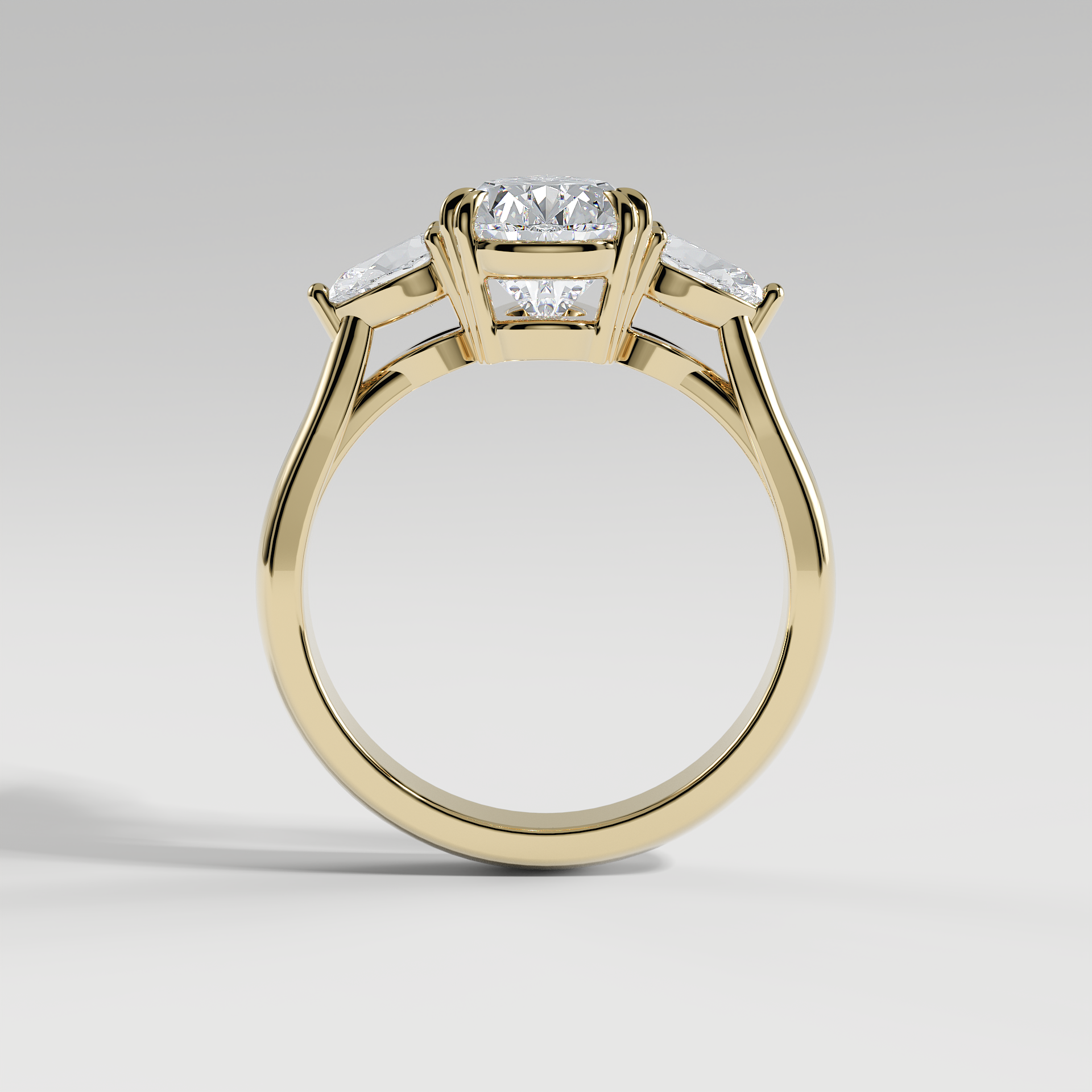 HAZEL - Pear Three-Stone Engagement Ring with Pear Side Stones and Polished Cathedral Band