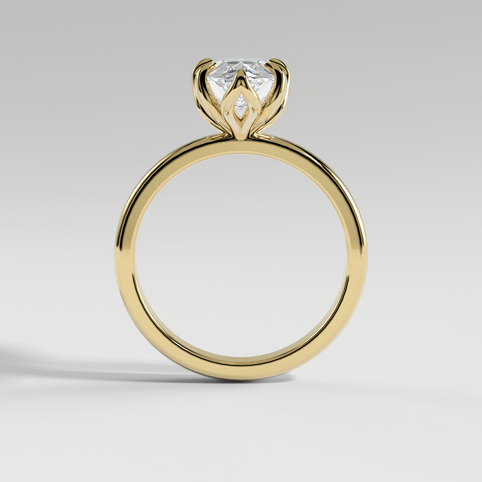AUBREY - Pear Solitaire Engagement Ring with Polished Band and Lotus Basket