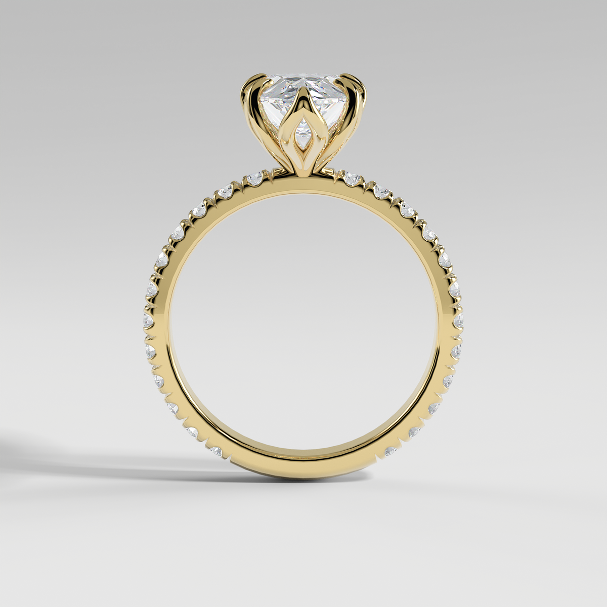 HAILEY - Pear Solitaire Engagement Ring with Pavé Diamond Band and Lotus Basket