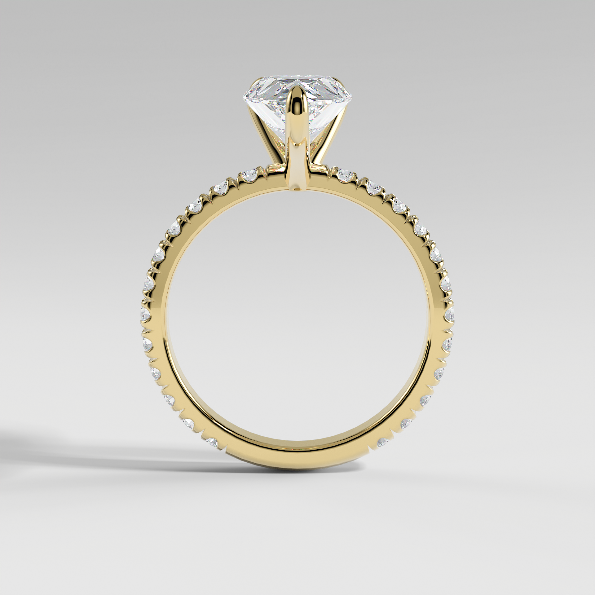 GRACE - Pear Solitaire Engagement Ring with Pavé Diamond Band and Open Basket Setting