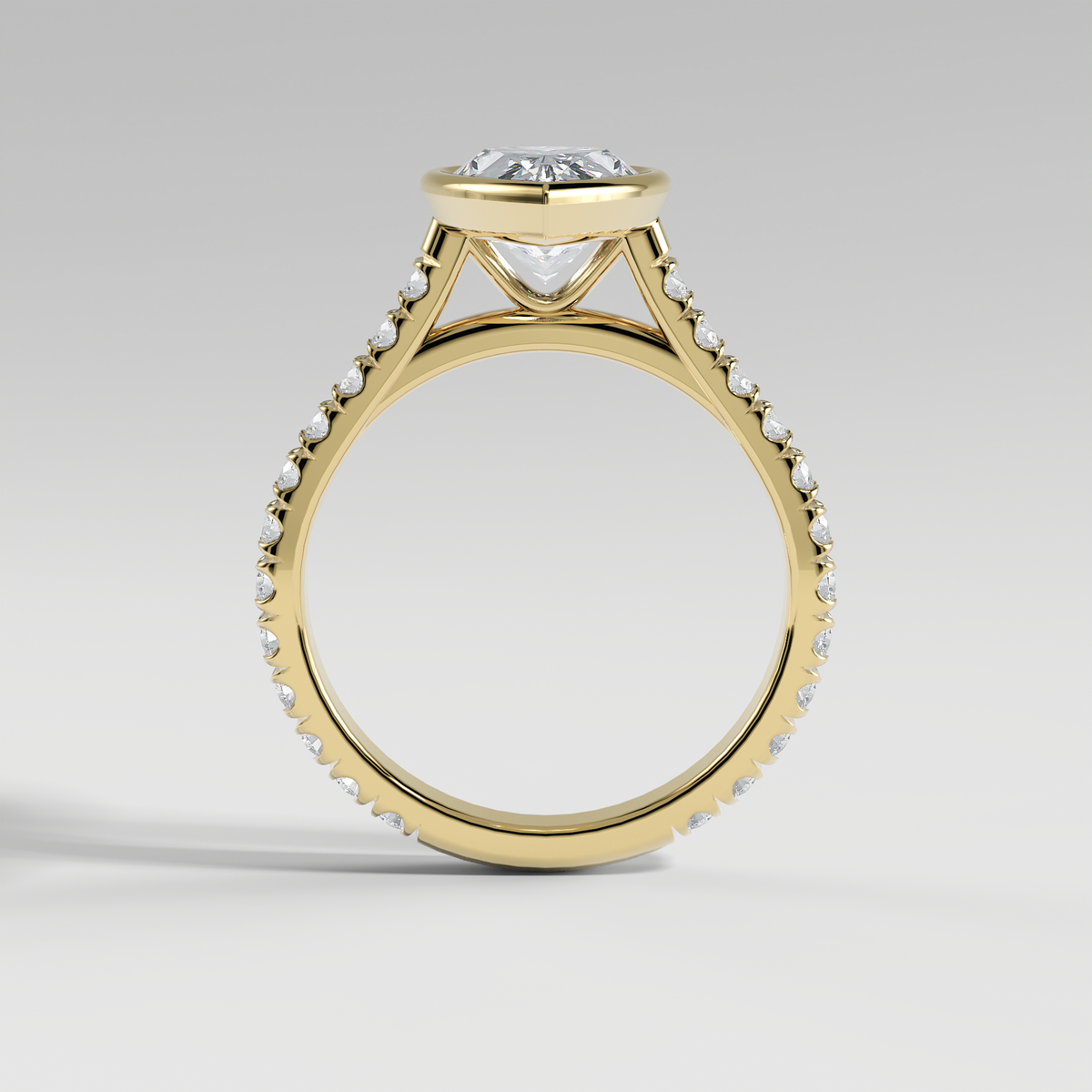 ABIGAIL - Pear Solitaire Engagement Ring with Pavé Diamond Cathedral Band and Full Bezel Setting