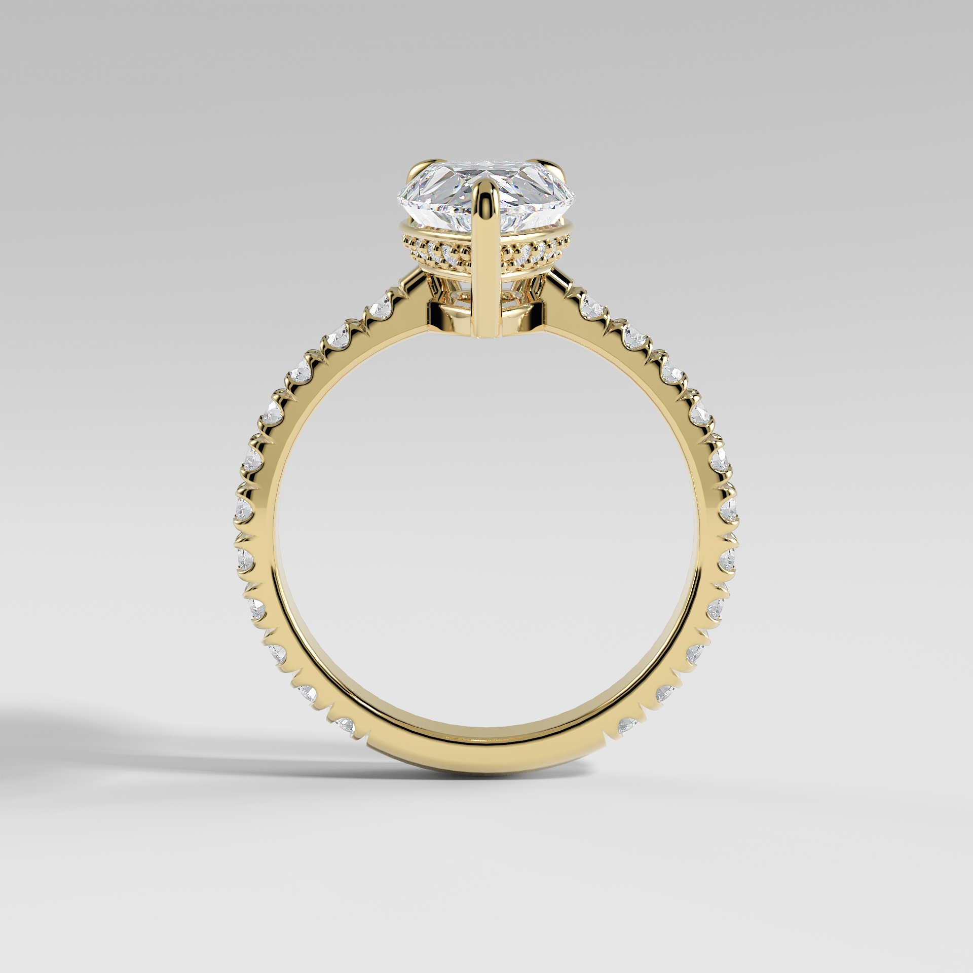 ELIZABETH - Pear Solitaire Engagement Ring with Pavé Diamond Hidden Halo and Low-Set Donut Basket