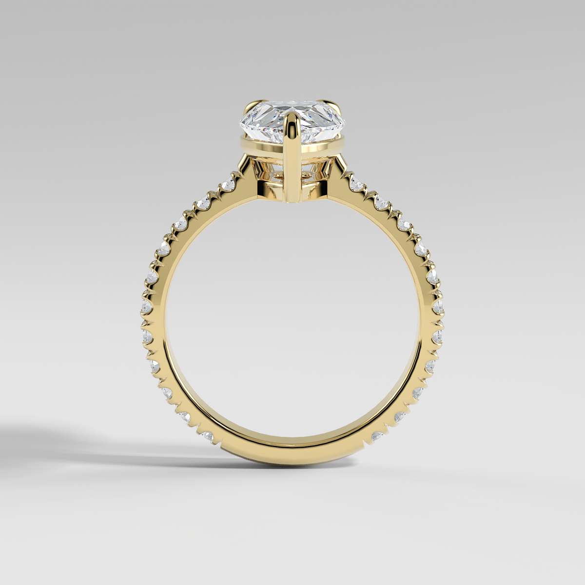DELILAH - Pear Solitaire Engagement Ring with Pavé Diamond Band and Low-Set Donut Basket
