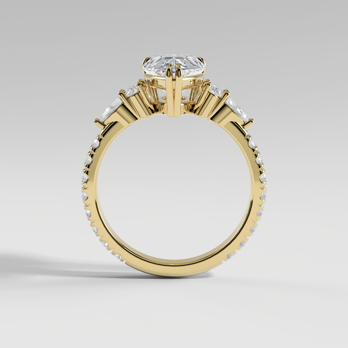 ELEANOR - Pear Five-Stone Diamond Ring with Oval & Pear Side Stones and Pavé Band