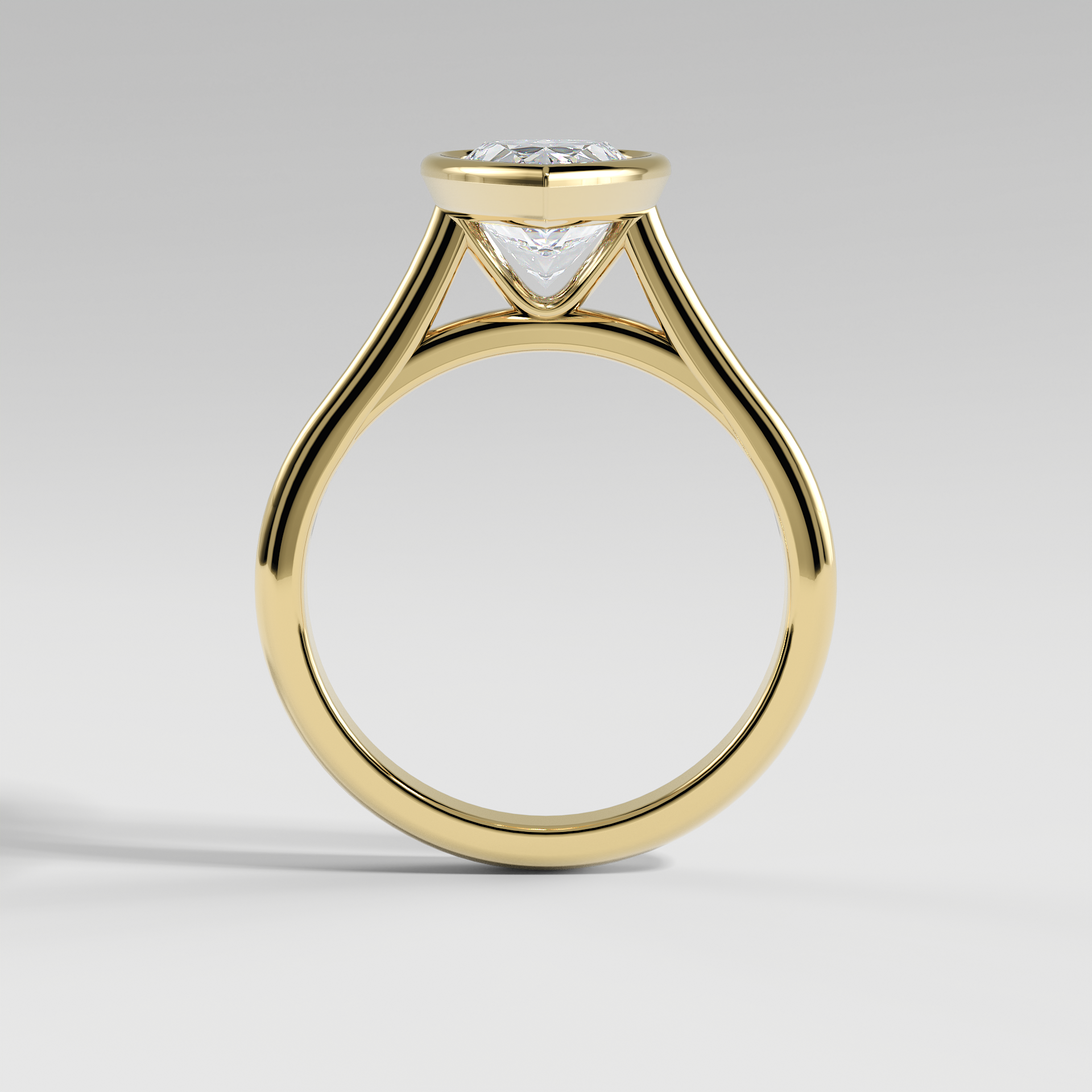 SCARLETT - Pear Solitaire Engagement Ring with Full Bezel Setting and Polished Cathedral Band