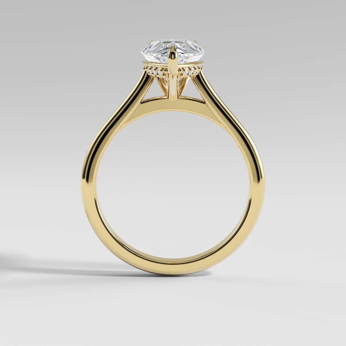 EMMA - Pear Solitaire Engagement Ring with Hidden Halo and Polished Cathedral Band