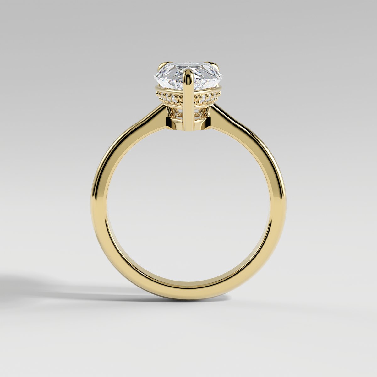 KAYLEE - Pear Solitaire Engagement Ring with Hidden Halo and Low-Set Donut Basket Polished Band