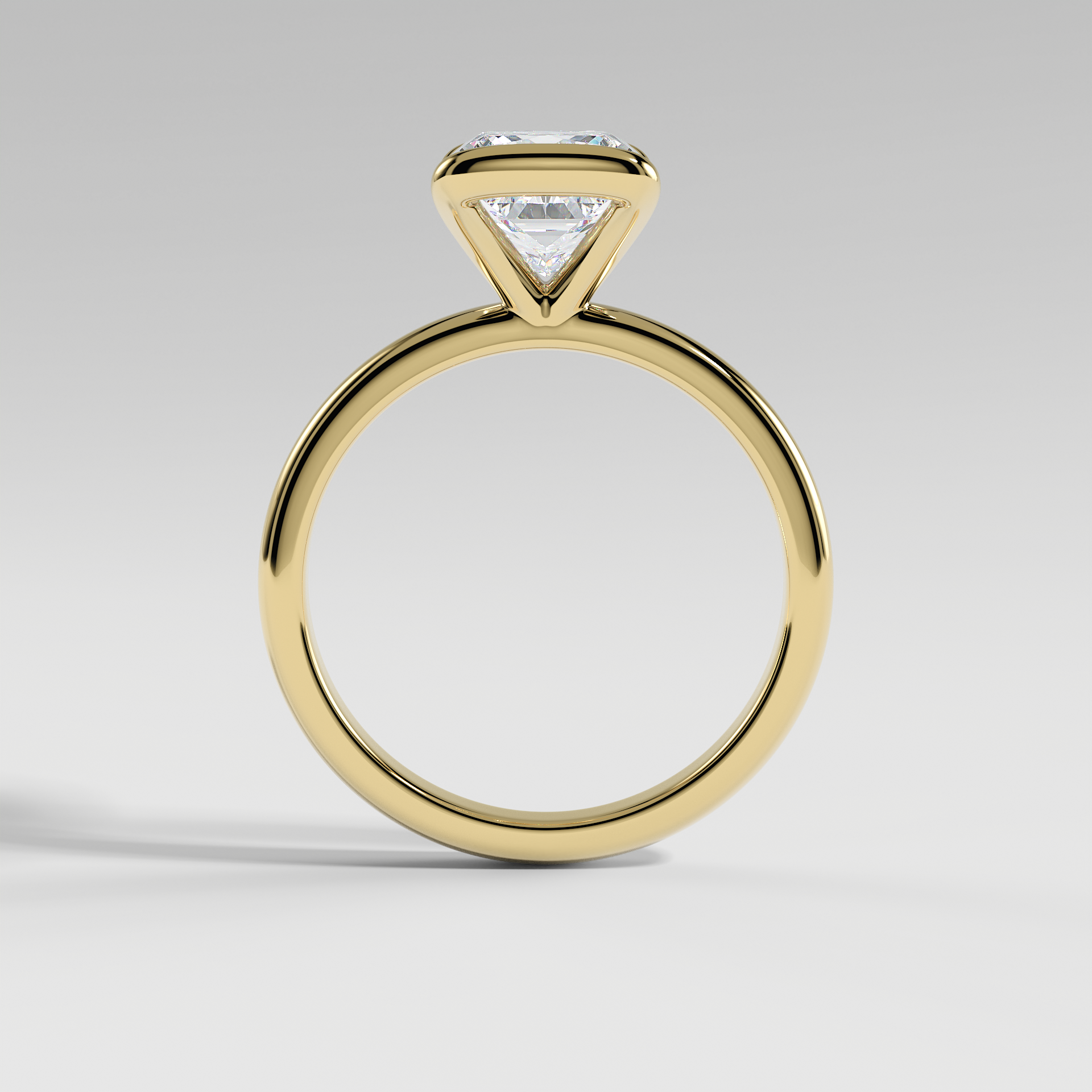 POPPY - Princess Solitaire Engagement Ring with Half Bezel Setting and Polished Band