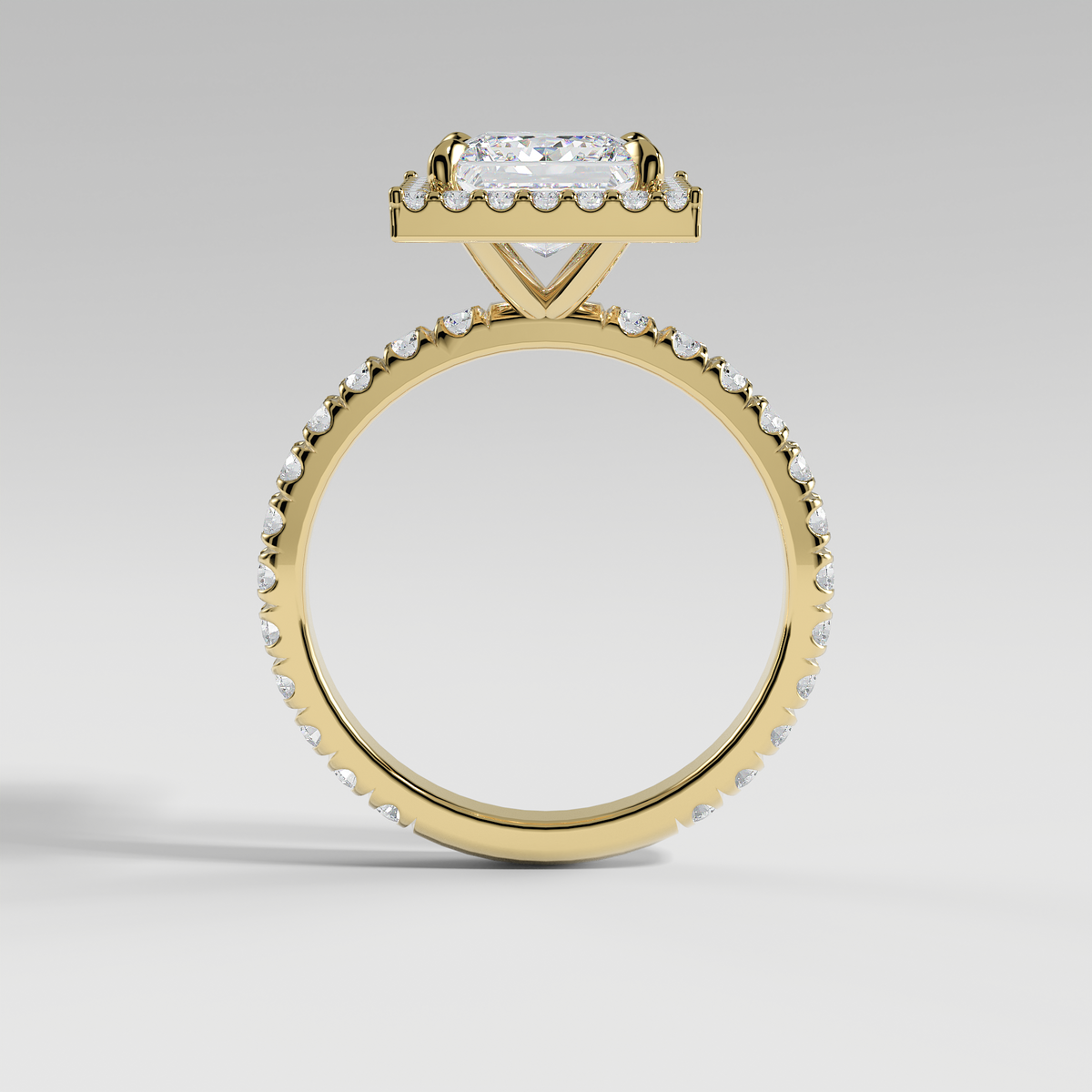 AVA - Princess Halo Engagement Ring with Pavé Diamond Band