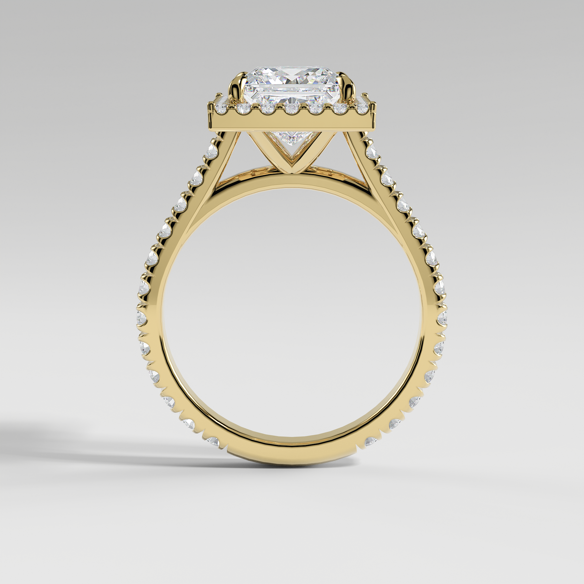 SOFIA - Princess Halo Engagement Ring with Pavé Diamond Cathedral Band
