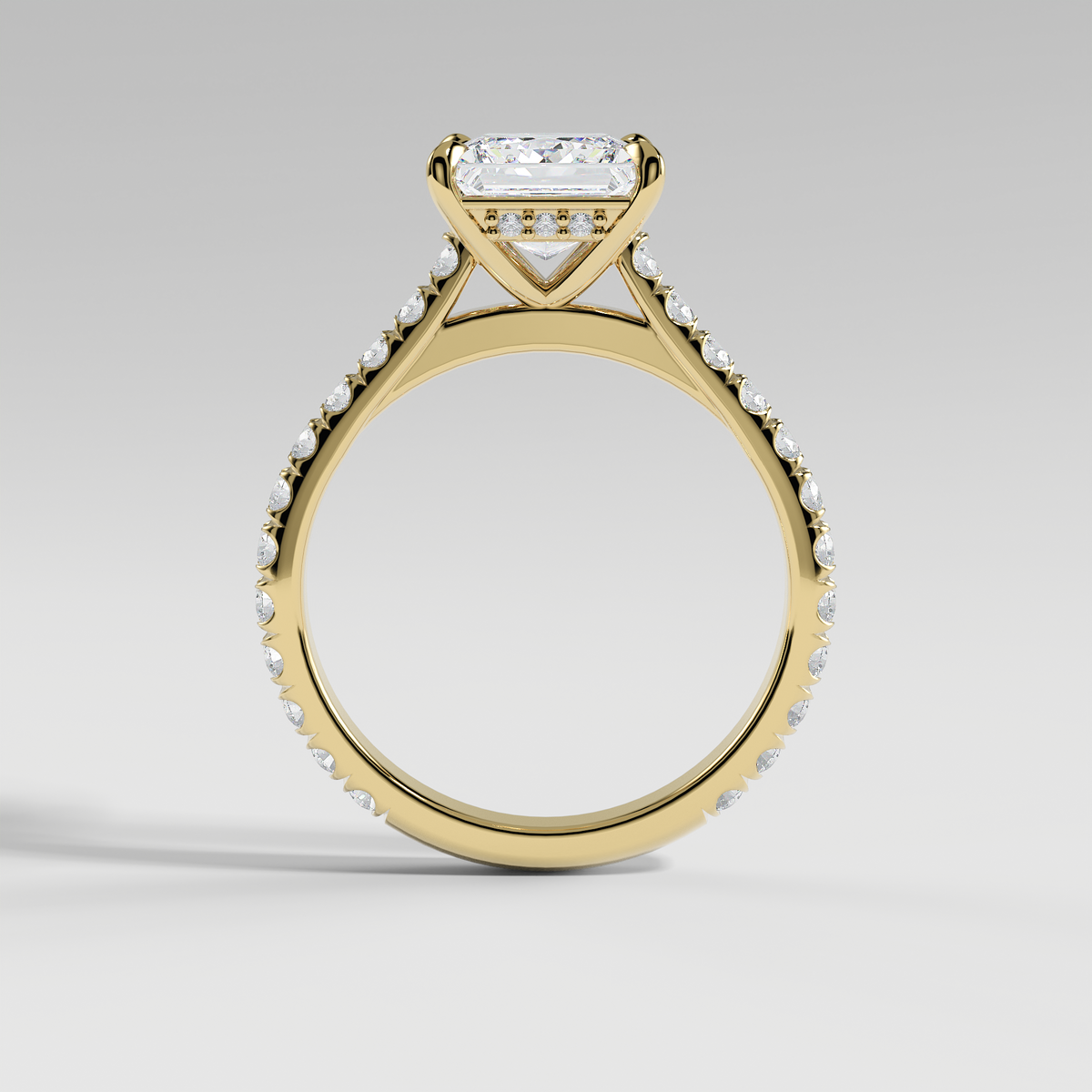 CHARLOTTE - Princess Solitaire Engagement Ring with Pavé, Cathedral Band, and Hidden Halo