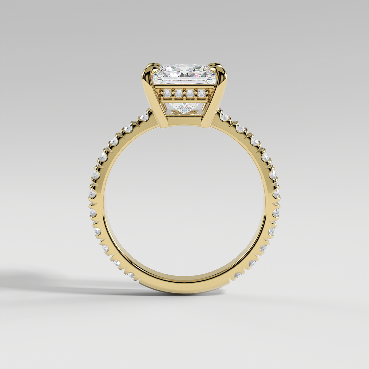 ELIZABETH - Princess Solitaire Engagement Ring with Pavé Diamond Hidden Halo and Low-Set Donut Basket