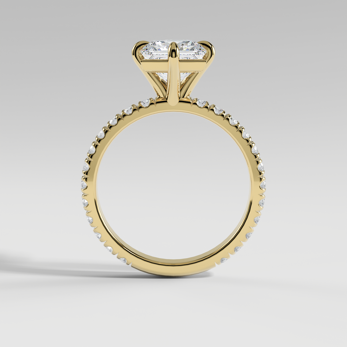 ANNA - Princess North–South Solitaire Engagement Ring with Pavé Diamond
