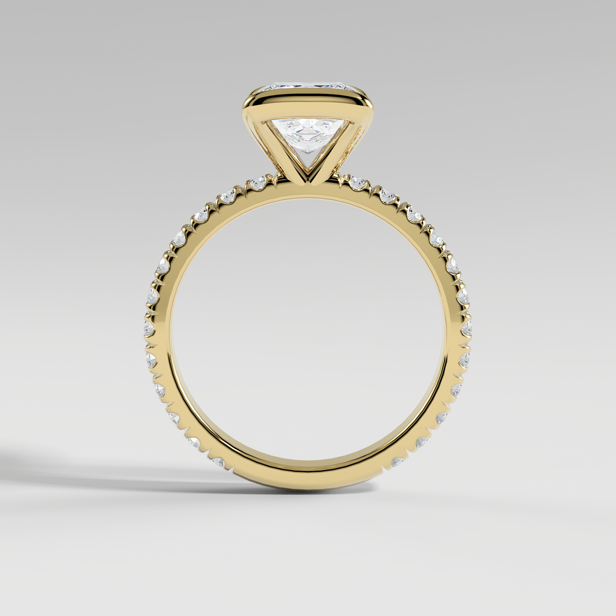 MAYA - Princess Solitaire Engagement Ring with Pavé and Half Bezel Setting