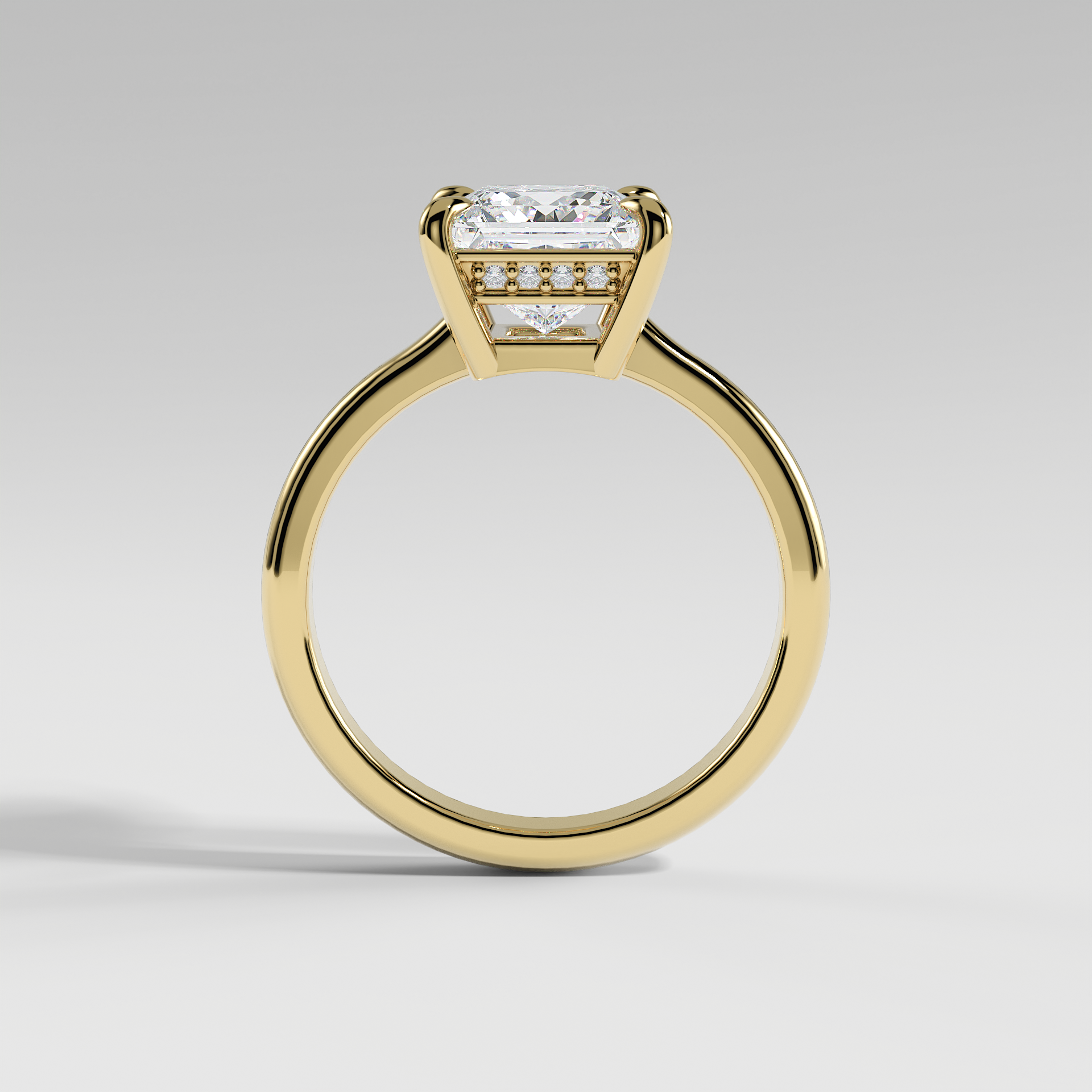 KAYLEE - Princess Solitaire Engagement Ring with Hidden Halo and Low-Set Donut Basket Polished Band