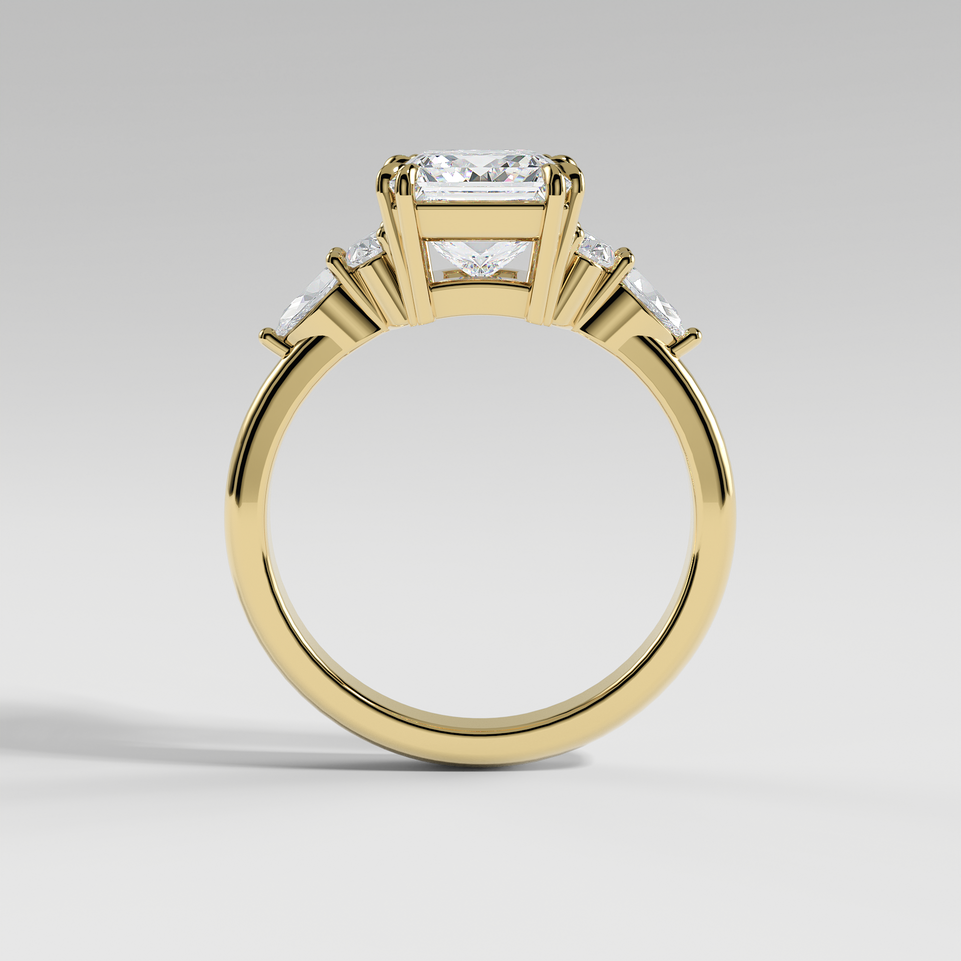 WILLOW - Princess Five-Stone Diamond Ring with Oval & Pear Side Stones and Polished Band