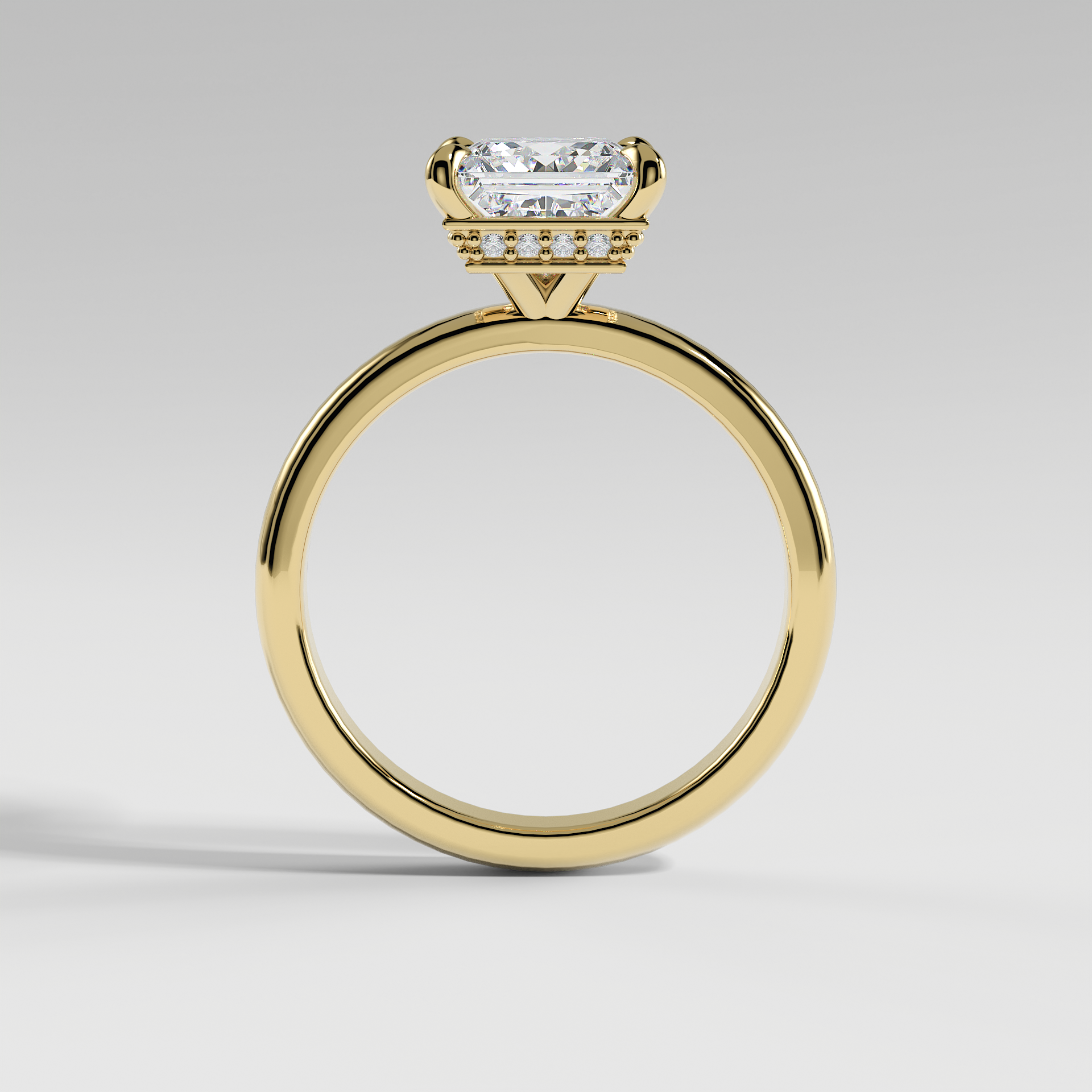 LAURA - Princess Solitaire Engagement Ring with Choker-Style Hidden Halo and Polished Band