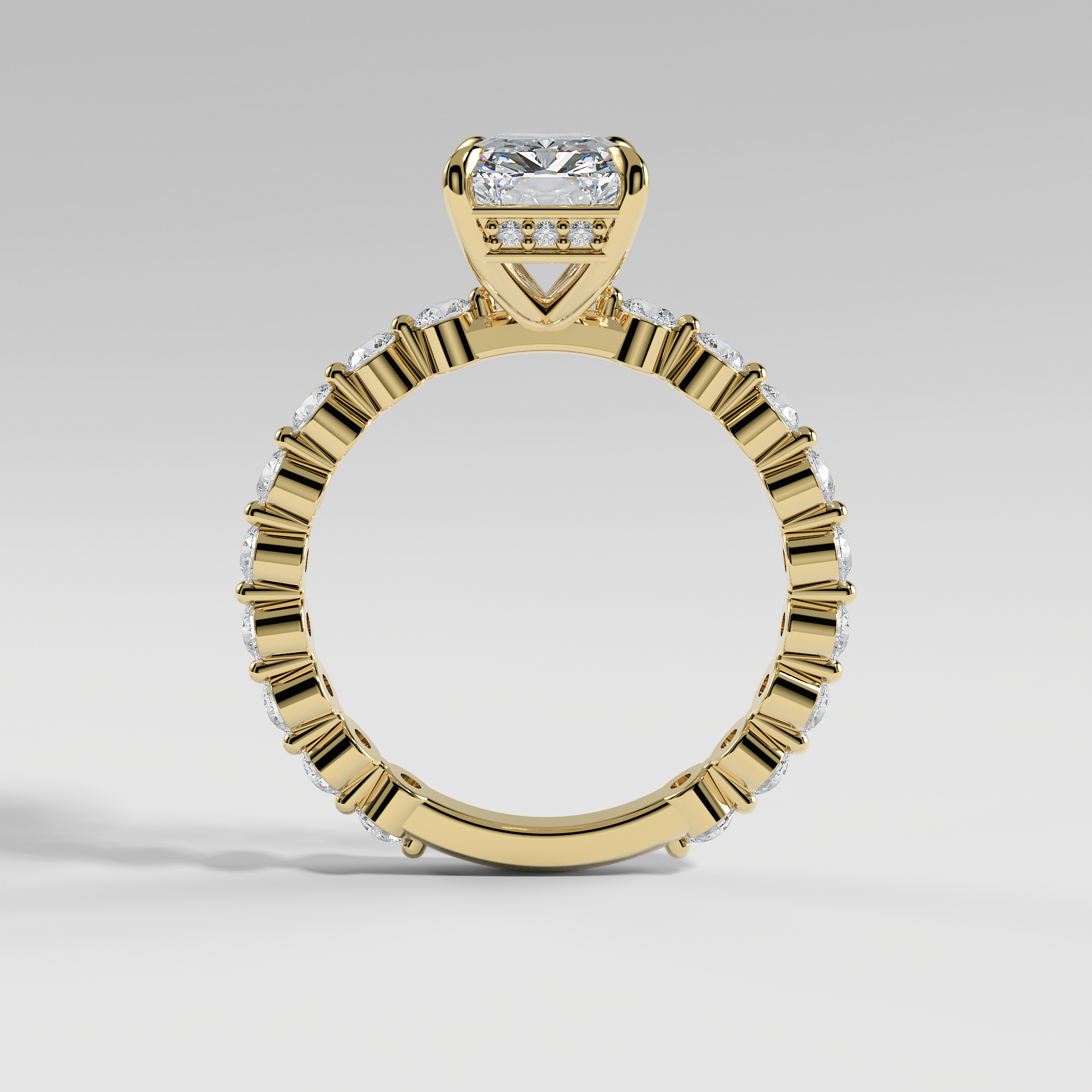 NAOMI - Radiant Solitaire Engagement Ring with Hidden Halo and 2.2mm Round Accent Diamonds