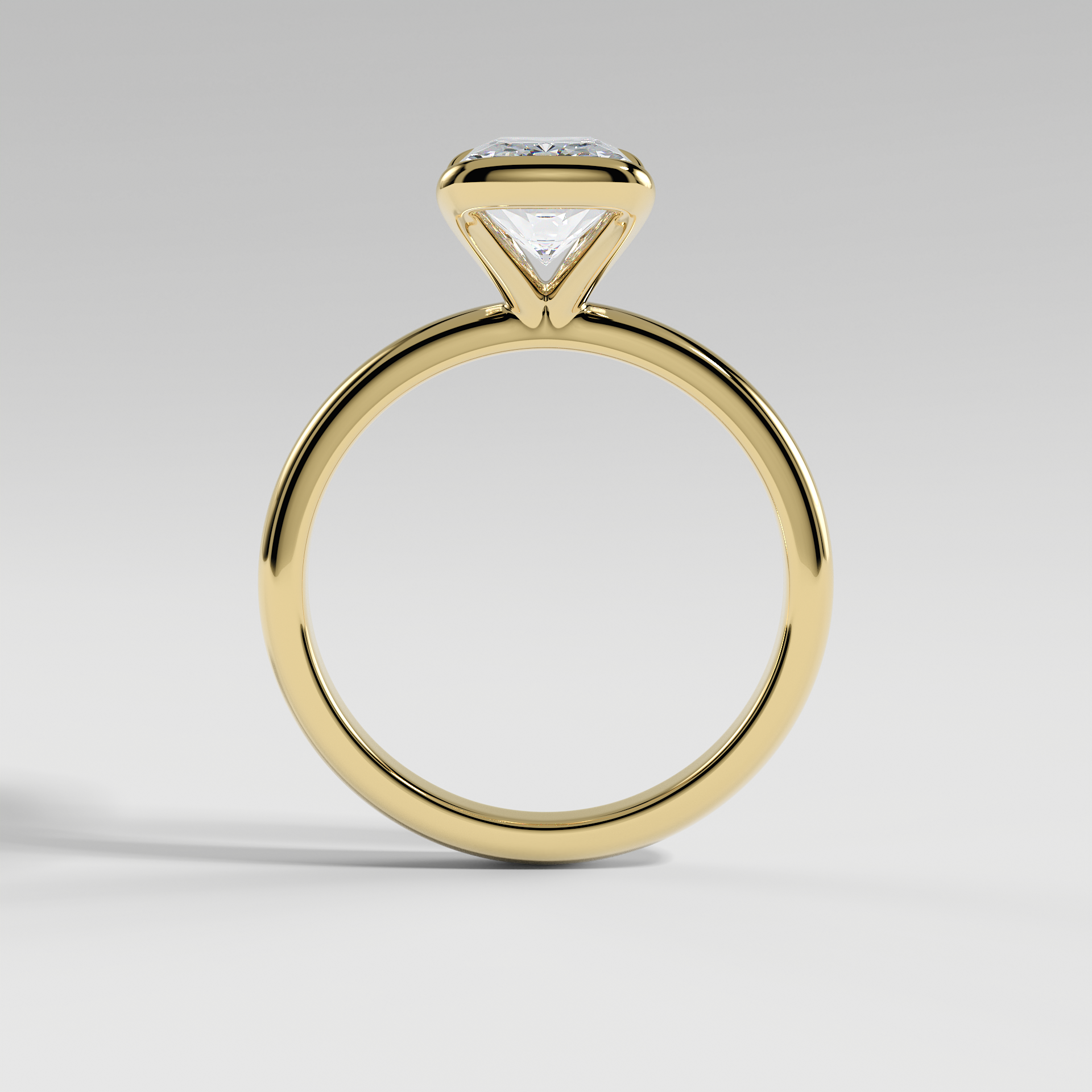 POPPY - Radiant Solitaire Engagement Ring with Half Bezel Setting and Polished Band
