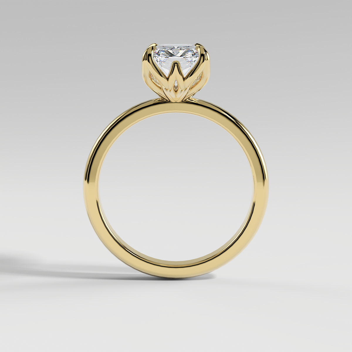 AUBREY - Radiant Solitaire Engagement Ring with Polished Band and Lotus Basket