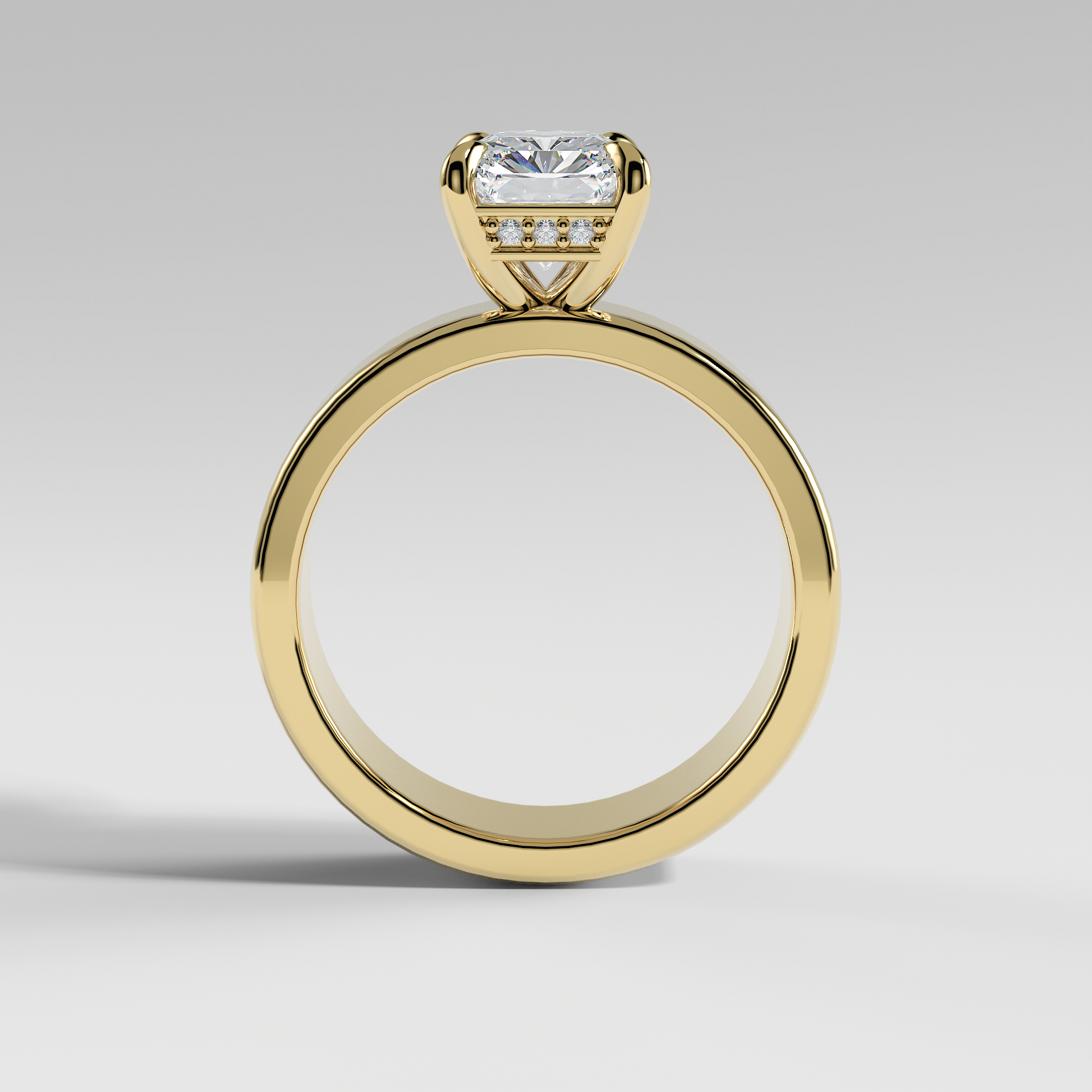 STELLA - Radiant 5mm Flat Solitaire Engagement Ring with Hidden Halo and Polished Band