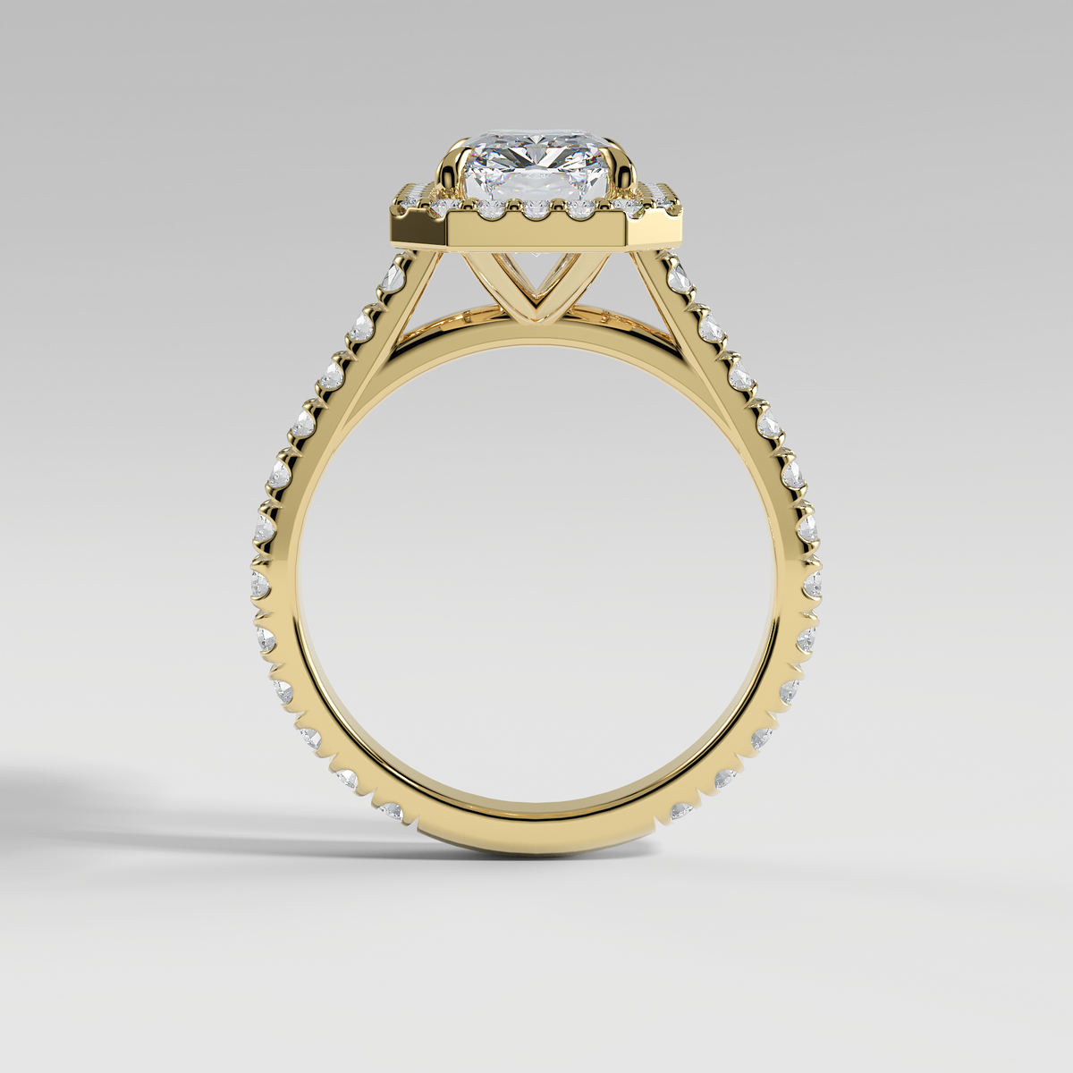 SOFIA - Radiant Halo Engagement Ring with Pavé Diamond Cathedral Band