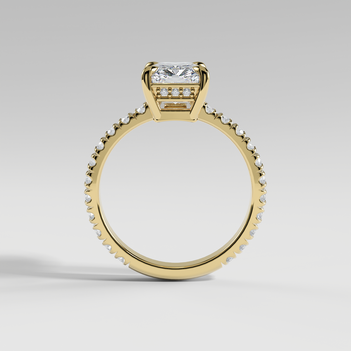 ELIZABETH - Radiant Solitaire Engagement Ring with Pavé Diamond Hidden Halo and Low-Set Donut Basket