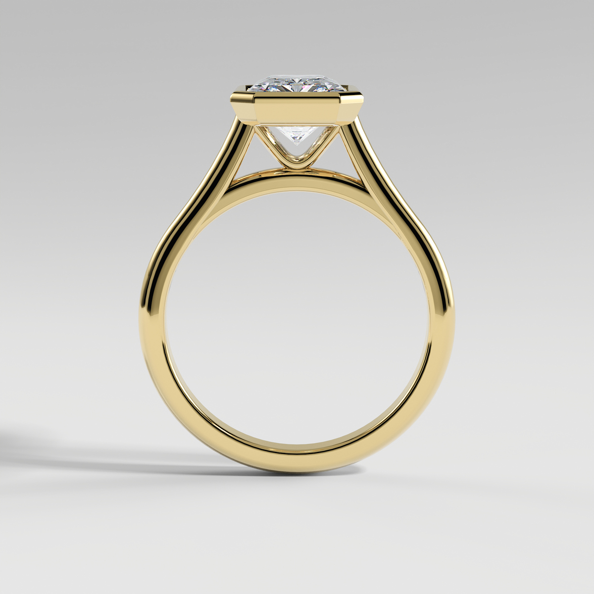 SCARLETT - Radiant Solitaire Engagement Ring with Full Bezel Setting and Polished Cathedral Band